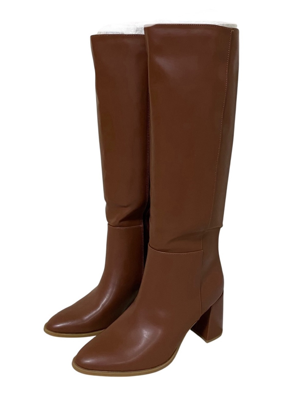 A New Day brown faux leather platform block heeled full zip up boots size 8.5